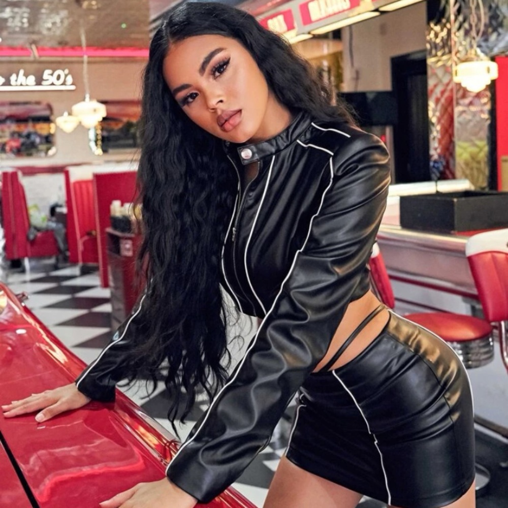 SHEIN 2 Piece Leather Fit/ Jacket and Skirt Set